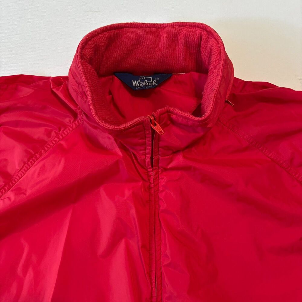 Vintage 90s Woolrich Nylon Windbreaker Jacket Red Hidden Hood Men's XL Gorpcore